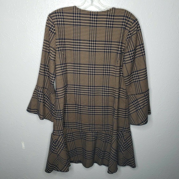 Cabi Flounce Jacket #3902 Tan Brown Navy Tartan Plaid womens sz sm plaid flare - Picture 8 of 9
